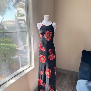 90s Black Sleeveless Maxi Dress with floral print. By Groove USA, best fit S